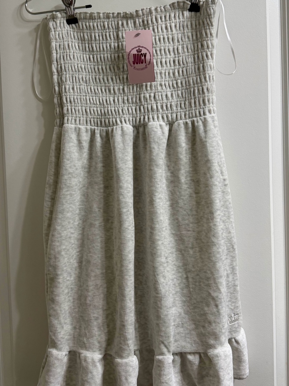 Juicy Couture Velour Heather Gray Stretch Tube Dress with Ruffle Hem Size Small